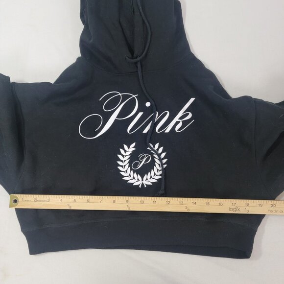 Victoria's Secret Women's Half Hooded Sweatshirt Hoodie Hood BLACK White Size XS - Picture 6 of 7